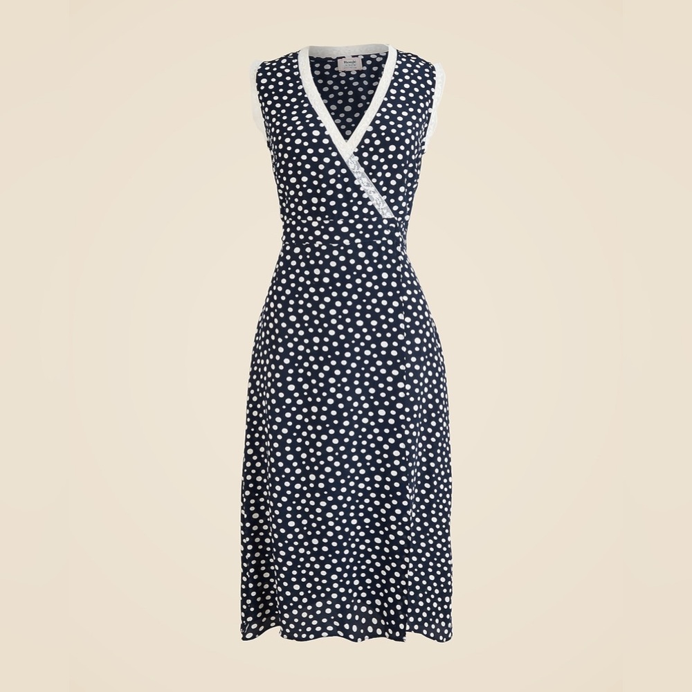 NWT Rouje x J. Crew Rencard navy and White Polka Dot Midi Wrap Dress - Picture 4 of 8